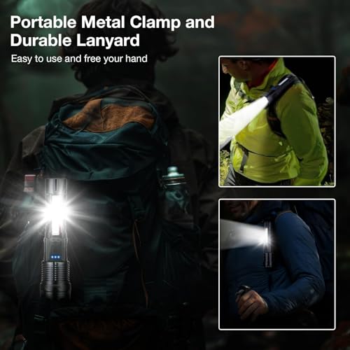 Rechargeable Flashlight 980,000L High Lumens 2 Pack, Led Tactical Flash Light, Super Bright Flashlights with 7 Modes, USB C Charging, Cob Side Light, IPX6 Waterproof for Camping Emergency - size: 2pc-L2