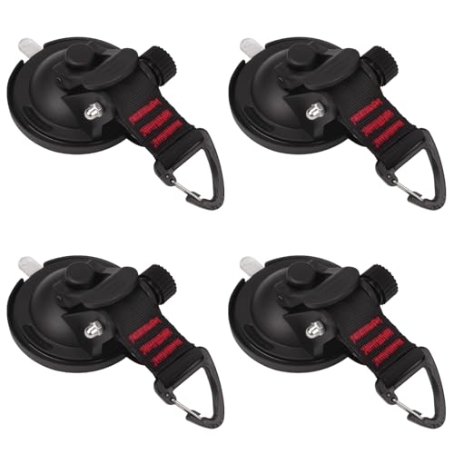 Heavy Duty Suction Cup Hooks, Car Camping Essentials Tie Down Anchor, Window Hooks, Glass Suction Cups, RV Van Car Awning, SUV Tent, Truck Camping, 4 Pcs - color: Red Line - 4 pcs