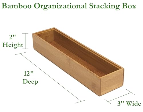 Lipper International 8182S Bamboo Wood Stacking Drawer Organizer Box, 3" x 12" - size: 3" x 12"