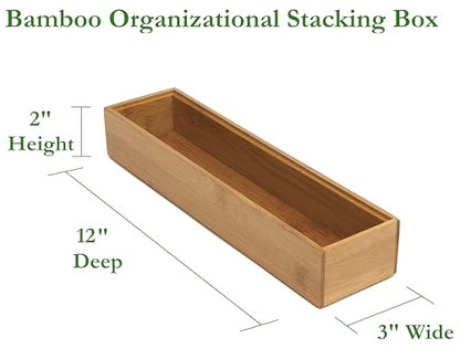Lipper International 8182S Bamboo Wood Stacking Drawer Organizer Box, 3" x 12" - size: 3" x 12"