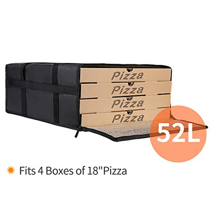 Bodaon Insulated Pizza Delivery Bag, 20" x 20" x 8" Pizza Warmer Bags for Carry Hot, Insulated Food Delivery Bag, Insulated Grocery Bags, Black, 1-Pack - color: Black, size: 20" x 20" x 8"