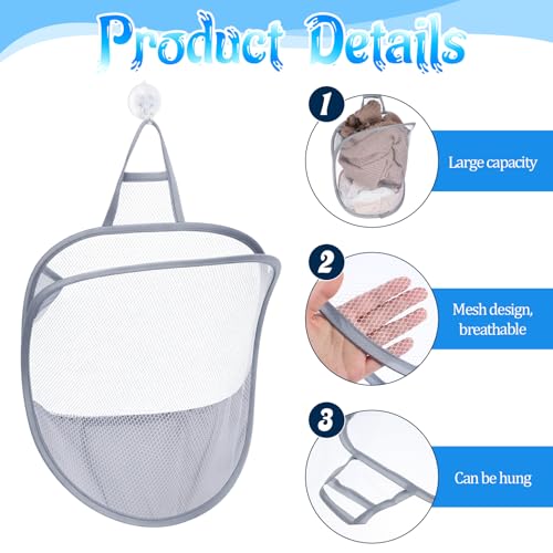 2 Pack Mesh Foldable Hanging Laundry Hamper, Small Wall Laundry Baskets Space-Saving Wall Hamper Portable Dirty Clothes Organizer for Home, Dorms, Hotels, RVs Grey White