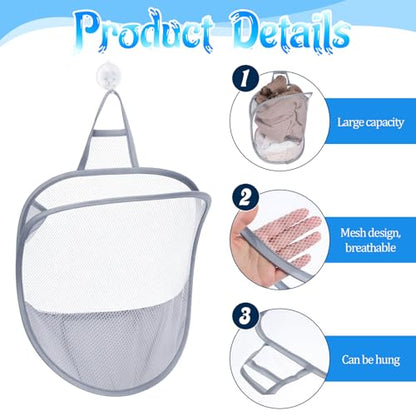 2 Pack Mesh Foldable Hanging Laundry Hamper, Small Wall Laundry Baskets Space-Saving Wall Hamper Portable Dirty Clothes Organizer for Home, Dorms, Hotels, RVs Grey White