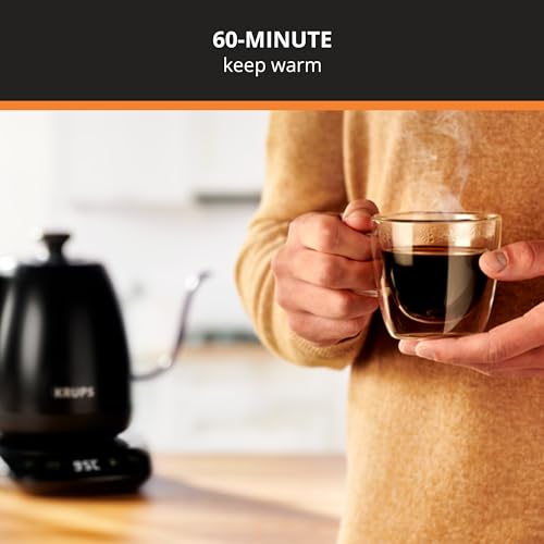 KRUPS Gooseneck Electric Kettle: 1L Stainless Steel, 1350W Fast Boiling, Boils 1 Cup in 80 Seconds, Temperature Control with 8 Presets, 60-Min Keep Warm, Precision Pour for Coffee and Tea - style: Gooseneck Kettle