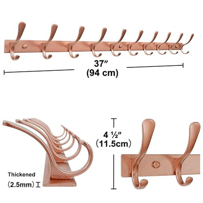 SKOLOO Coat Rack Wall Mounted - 10 Hooks, Heavy Duty, Stainless Steel, Metal Wall Hanger, Sturdy Coat Hooks for Hanging Coats, Jacket, Clothes, Hat, Matte Rose Gold - color: Matte Rose Gold, size: 10 Hook(1 Pack)