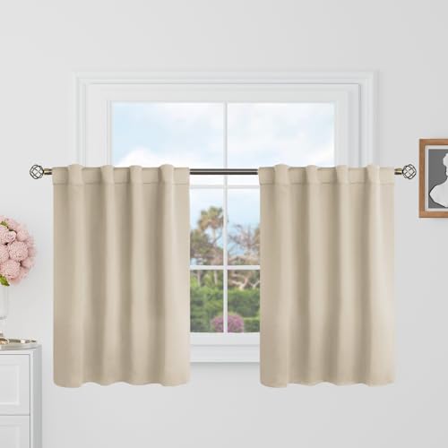 BGment Champagne Curtains 36 Inch Length for Small Windows - 34 x 36 inch Camper Curtains Rod Pocket and Back Tab Thermal Insulated Room Darkening Drapes for Kitchen/Cafe Room, Set of 2 Panels - color: Champagne, size: 34"W x 36"L (Pack of 2)