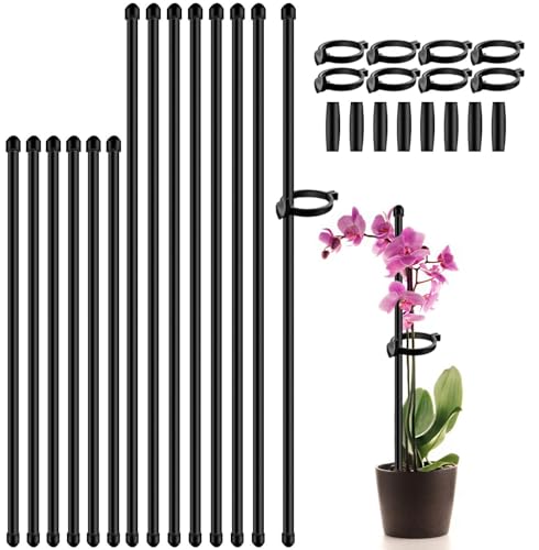 Plant Stakes 17inch &11inch SupKing Adjustable Length Plant Support Stake 16Pcs Orchid Sticks with Clips for Indoor Outdoor,Garden Poles for Potted Tomato Amaryllis Vegetables with 20 Ties (Black) - color: Black, size: Thick
