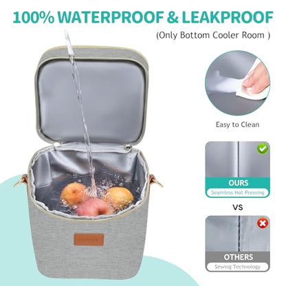 PIIOSER Breastmilk Cooler Bag with Ice Pack Fits 6 Baby Bottles Up to 9 Ounce, Insulated Baby Bottle Tote Bags, Double Layer Waterproof Leak-Proof with Shoulder Strap for Nursing & Working Mom (Grey) - color: Grey