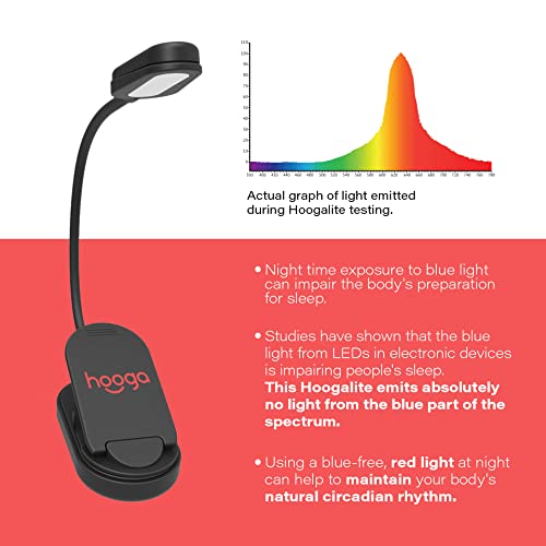 hooga Red Book Light, Rechargeable Clip On 625nm LED Light for Reading in Bed. No Blue Light Emitted, Eye Care Light for Strain-Free, Healthy Eyes. Gift for Students, Kids, Travel, Nursing, Studying. - color: Red