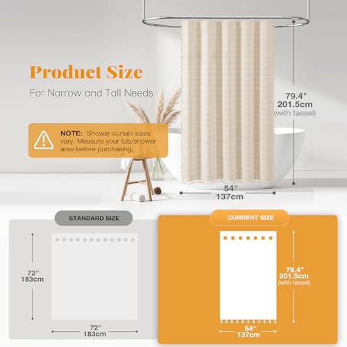 BTTN 54x78 Stall Shower Curtain - Boho Linen Heavy Duty Fabric Tassel Shower Curtain Set with 10 Hooks, Narrow Rustic Modern Farmhouse Neutral Thick Shower Curtains for Bathroom - Cream/Beige - color: A - Cream, size: 54"W x 78"L (Pack of 1)