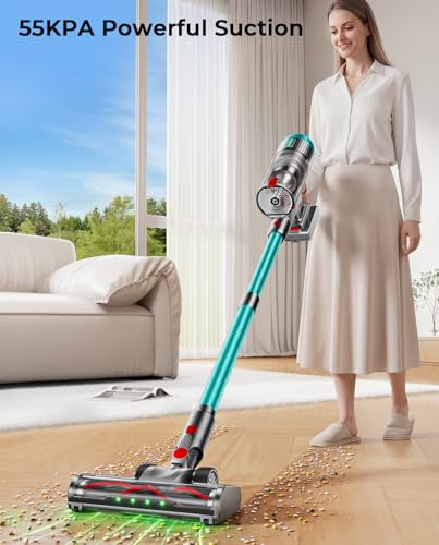 Cordless Vacuum Cleaner,80Mins 600W/50KPA Self-Standing Vacuum Cleaners for Home, Stick Vacuum with Anti-Tangle Brush,LED Screen,Rechargeable Vacuum for Floor/Carpet/Pet Hair