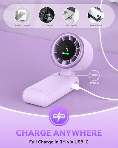 PlayHot Portable Handheld Turbo Fan, 5-Speed Personal Fan, USB-C Rechargeable Fan Up to 12 Hours, 3 IN 1 Hand Fan with Air Turbo Tech Cooling, Travel Fan for Cruise, Beach, Gifts for Women(Purple) - color: Purple