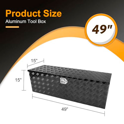 Black 49 Inch Truck Chest Tool box Heavy Duty Aluminum Stripes Plated Pick Up Truck Bed Box Waterproof RV Trailer Toolbox Storage with Side Handle and Lock Keys –49"x15"x15" - color: Black, size: 49"x15"x15"