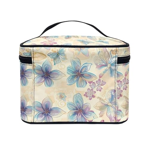 Cosmetic Bags Dragonfly Flower Printed Makeup Organizer Case for Women Ladies Multifunctional Toiletry Bursh Holder Purse Bathroom Receive Bag - color: Dragonfly Flower