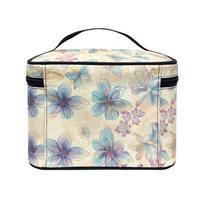 Cosmetic Bags Dragonfly Flower Printed Makeup Organizer Case for Women Ladies Multifunctional Toiletry Bursh Holder Purse Bathroom Receive Bag - color: Dragonfly Flower