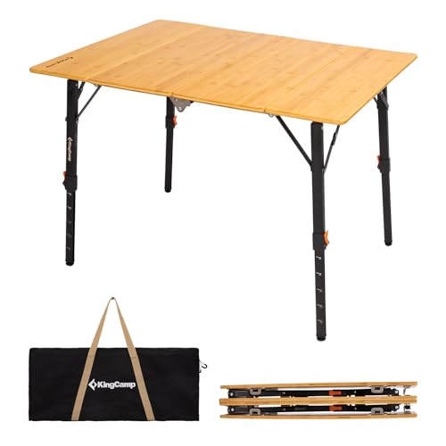 KingCamp Bamboo Folding Table, 4-Fold Camping Adjustable Height Portable Outdoor Lightweight & Compact Table with Aluminum Frame for RV Picnic BBQ Tailgating - color: Bamboo Yellow, size: 39.4''x27.6''-Extra Large