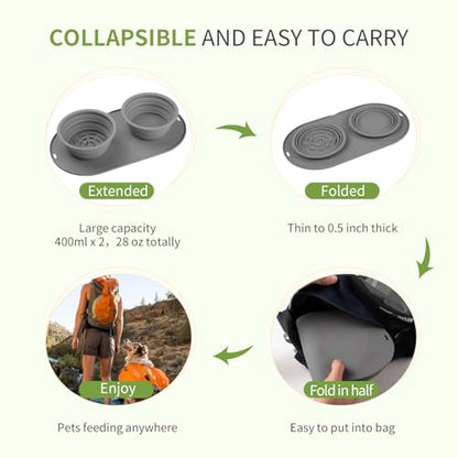 Puppy Dog Bowl,Travel Bowls Dog Food Bowls&Dog Water Bowls,No Spills,Collapsible Double Bowl,Suitable for Small and Medium Sized Dogs(Dark Grey) - color: Dark grey