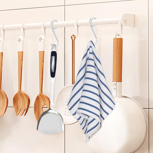 5pcs Multi-Purpose Metal Hooks for Kitchen and Bathroom, Silver Heavy Duty Wall Mount Clothes and Key Hanging Organizer, Space-Saving Home Storage Utility Hooks