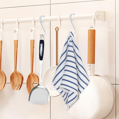 5pcs Multi-Purpose Metal Hooks for Kitchen and Bathroom, Silver Heavy Duty Wall Mount Clothes and Key Hanging Organizer, Space-Saving Home Storage Utility Hooks