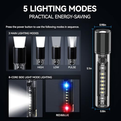 VAVOFO LED Flashlight, Aluminum Body, Purple LED EDC Flashlight - USB-C Rechargeable, Waterproof, Zoom Focus, 3 Modes, Red & Blue Emergency Strobe - Best for Outdoor, Tactical - color: Black