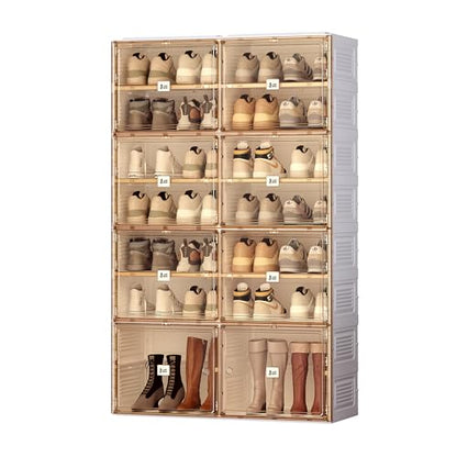 ANTBOX Portable Shoe Rack Organizer for Closet Entryway, Stackable Sneaker Storage Shoe Cabinet with Magnetic Clear Door, Large Plastic Storage containers Bins with Lids 7 Tiers 28 Pairs - size: 7 Tiers 28 Pairs