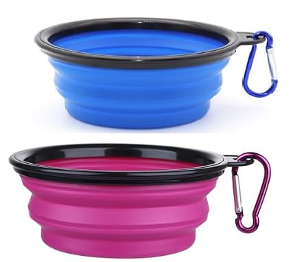 Collapsible Pet Bowl Set, Portable Silicone Travel Food Water Bowls with Carabiner Clip, Multi-Color, Space-Saving Design for Dogs Cats (Purple & Blue) - color: Purple & Blue