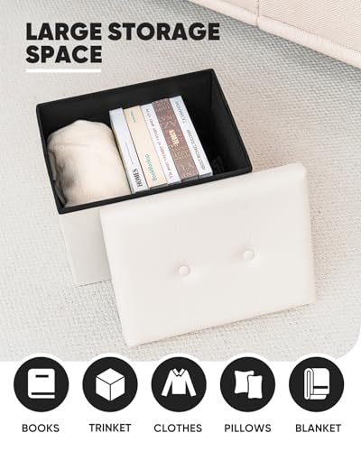 B FSOBEIIALEO Folding Storage Ottoman, Faux Leather Footrest Seat Coffee Table Toy Chest Kids, White 16.5"x12.6"x12.6" - color: White 16.5"x12.6"x12.6"