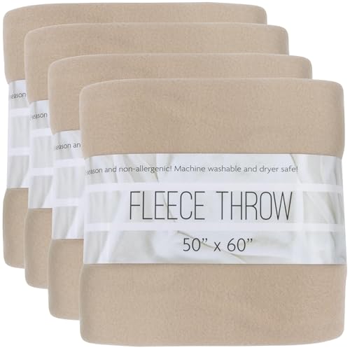 (24 Pack) Bulk Fleece 50x60 Throw Blankets for Wedding Favors, Homeless Women, Men, Homes, Bed, Sofa, Couch, Office, Pet Blankets, Travel | Soft Warm Lightweight Throw Blankets in Bulk (Khaki) - color: Khaki