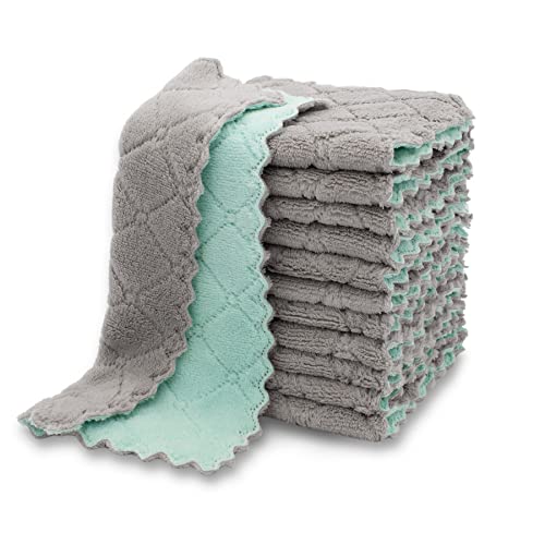 kimteny 12 Pack Dish Cloths for Washing Dishes, Super Absorbent Microfiber Kitchen Dish Rags, Fast Drying Coral Velvet Dish Cloths for Kitchen Counter and Dishes (Green-Grey) - color: Green-grey
