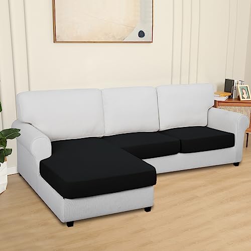 Easy-Going 100% Waterproof 3 Pieces Couch Cushion Covers for Sectional Sofa Left/Right L Shape Chaise Lounge Sofa Seat slipcover Anti-Slip Sofa Cover (2 Seater + 1 Chaise, Black - color: Black, size: 2 Seater + 1 Chaise