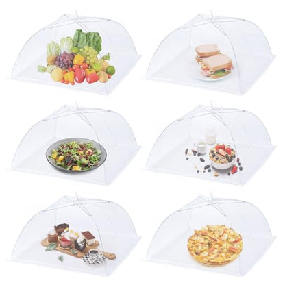 Husfunov 6 Pack Mesh Food Covers,17"Lx17"W Large Food Cover,White Nylon Covers,Pop-Up Serving Dish Covers Tent Umbrella,for Patio Net for Outdoor Camping, Picnics, Parties,BBQ,Collapsible and Reusable