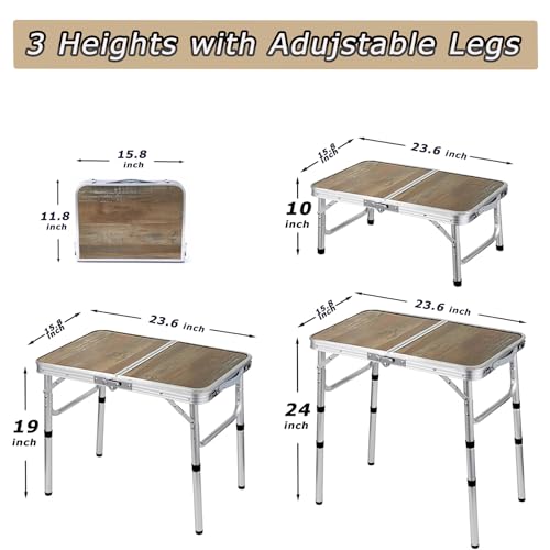 YihuiKo Small Folding Table, 3 Adjustable Heights Picnic Table, Outdoor Folding Table with Storage Mesh Layer, Portable Table for Outdoor & Indoor - size: 24"L x 16"W x 24"H