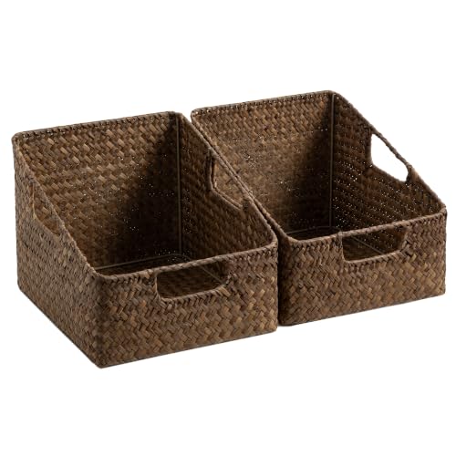 StorageWorks Pantry Baskets for Organizing, Wicker Baskets with Handles, Seagrass Storage Basket for Shelves, Woven Baskets for Pantry Storage, Brown, 2-Pack - color: Dark Brown(Seagrass), size: 2x 8½"L x 10"W x 7½"H