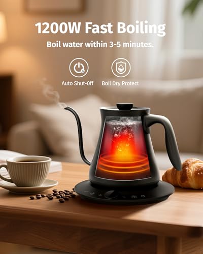 INFOOD 0.8L Gooseneck Electric Kettle, Precise Temperature Control for Pour Over Coffee & Tea, 1200W Fast Boiling Water, Auto Shut Off, Scheduling, Stainless Steel, Black - color: Black