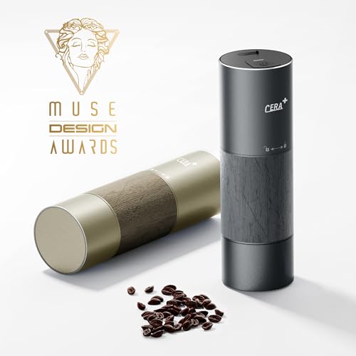 CERA+ CGE01 Portable Burr Coffee Grinder Electric Espresso Grinder Machine Suitable for Travel,Camping,Hiking with Bag,Gold - color: Champagne Gold