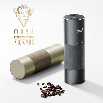 CERA+ CGE01 Portable Burr Coffee Grinder Electric Espresso Grinder Machine Suitable for Travel,Camping,Hiking with Bag,Gold - color: Champagne Gold