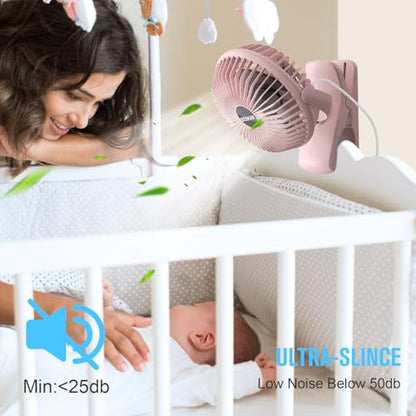 BESKAR Small Clip on Fan, 3 Speeds USB Fans with Strong Airflow, Clip & Desk Fans USB Plug in with Sturdy Clamp - Ultra Quiet operation Fan for Office Dorm Bedroom Stroller - color: Full Pink