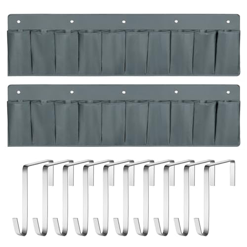 2 Pack RV Hanging Shoe Organizer, 10 Pockets Storage With Sturdy Hooks, Bed Organizer for Shoes, Toys and Tool Accessories, Grey