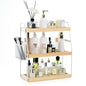 Uneviesyka Bathroom Counter Organizer, 3-Tier Standing Storage Shelf with Basket, Wood Tray for Skincare Vanity Organizer(White) - style: 3 Tier White