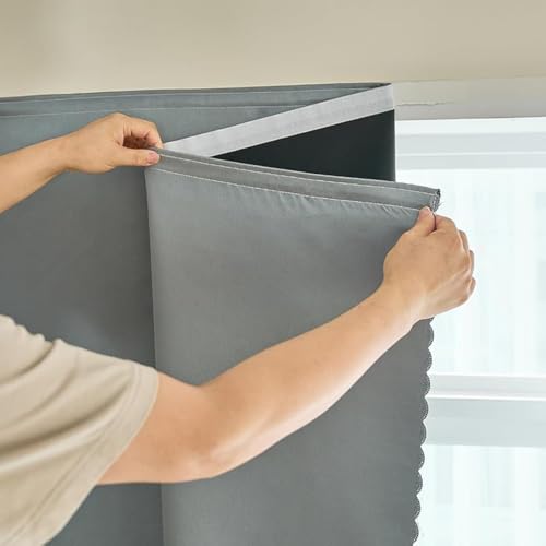 AJAZZ 100% Blackout Self Adhesive Curtains Small Window Short Temporary Black Out Curtains Easy to Install Used for Bedroom Kitchen Window Cover (Silver Grey, 35" W x 54" L 1 Panel) - color: Silver Grey/ Thickened, size: 35"W x 54"L (Pack of 1)