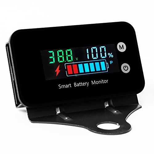 IPX7 Waterproof Battery Monitor with Bracket 7-100V,12v 24v 36v 48v 60v 72v Digital Display Battery Capacity Remaining Capacity Percentage Tester with Buzzer Alarm and Temperature - color: Multicolored(IPX7 Waterproof)