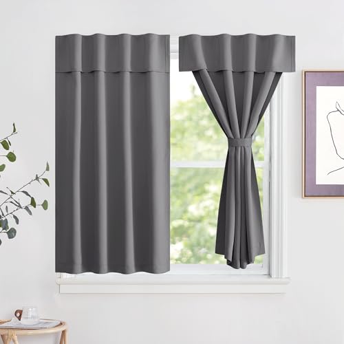 NICETOWN Thermal Insulated Blackout No Drill Curtain Grey 42" W x 48" L, Self-Adhesive Portable Small Window Drape for Kitchen, Nursery, Storage Room, Bathroom & Basement, 1 Panel - color: Grey, size: 42"W x 48"L (Pack of 1)