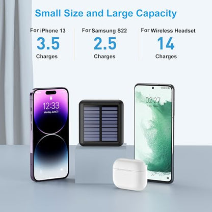 Solar Portable Charger 12000mAh, Small Solar Power Bank, USB C Input/Output External Battery with Built-in 4 Cables, Two-Hand Flashlight, Suitable for iPhone, Tablet Computers and Samsung - color: black