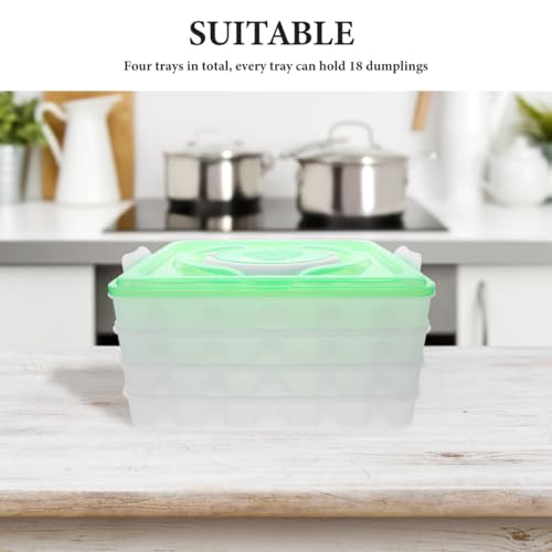 Zerodeko Dumpling Storage Box 4-Layer Stackable Food Container with Handle Portable Organizer for Kitchen and Freezer Each Tray Holds 18 Dumplings Bpa-Free Fresh-Keeping