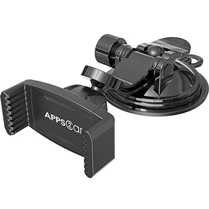 APPS2Car Suction Cup Phone Holder for Car with Adjustable Arm, Low Profile Dashboard Phone Mount Compact Windshield Window Dash Mobile Stand Compatible w/All iPhone and Android Cell Phones