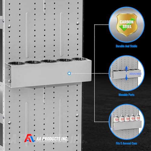 AA Products P-SH-Spray 5 Bottle Spray Holder Wall-Mounted Rack, Steel Rack Design for 16" D Van Shelving for Garage and Workspace (Silver) - size: 16" Wide
