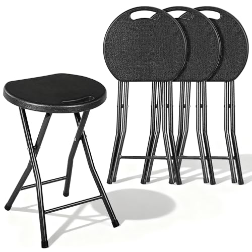 VECELO Folding Stool 4-Pack 18", HDPE Foldable Stool with Iron X-Frame, Solid Bottom Support, 500 lbs Capacity, Easy Clean, Lightweight with Handle, Anti-Slip Feet for Indoor Outdoor, Black - color: Black, size: Set of 4