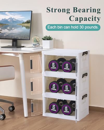 OlarHike 23QT Stackable Lockable Storage Bins with Lids - Folding Storage Box with Doors & Wheels, Collapsible Plastic Organizers for Closets, Dorm, School, Office, Drawers, Bathroom, Gifts, 3 Pack - size: 23QT-White, style: 3Pack