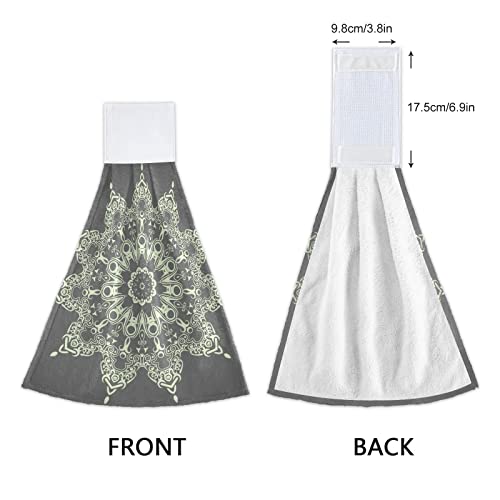 Vnurnrn Hand Towels for Kitchen 2 Pcs Hanging Kitchen Towels Set，Soft Absorbent Tea Bar Dish Cloths Bath Towel for Bathroom Laundry Room (Elegant Mandala) - color: Elegant Mandala