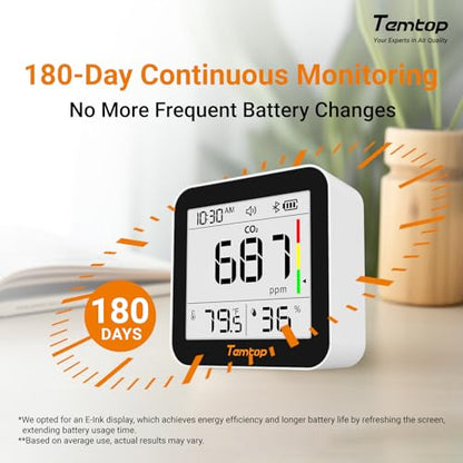 Temtop CO2 Monitor Indoor Air Quality Monitor 3 in 1 CO2 Meter(Temperature, Humidity and CO2), 180 Days Standby Time - color: Basic: CO2/Temp/Humidity